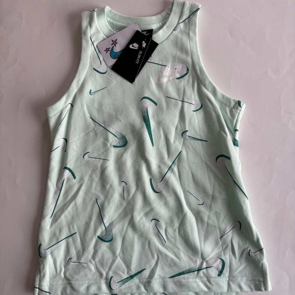 Nike Girls Slim Fit Tank Top Seafoam Green All‎ Over Swoosh Size Large NWT